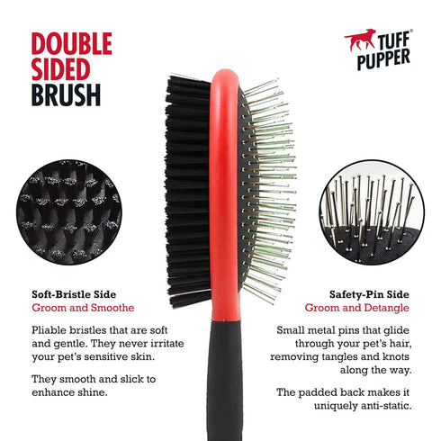 Tuff Pupper Double Sided Dog Brush - Two Sided Pin & Bristle Pet Brush for Detangling & Dematting