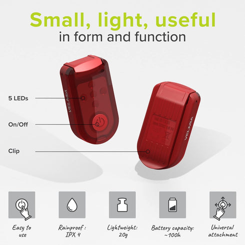 VELMIA Running Lights for Runners (2 Pack) for Maximum Safety and Visibility, Clip-On Strobe Reflective Gear