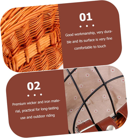 Rattan Woven Bike Basket Sturdy and Pet Carrier for Cats and Dogs Wicker and Iron Material Easy to Install Front