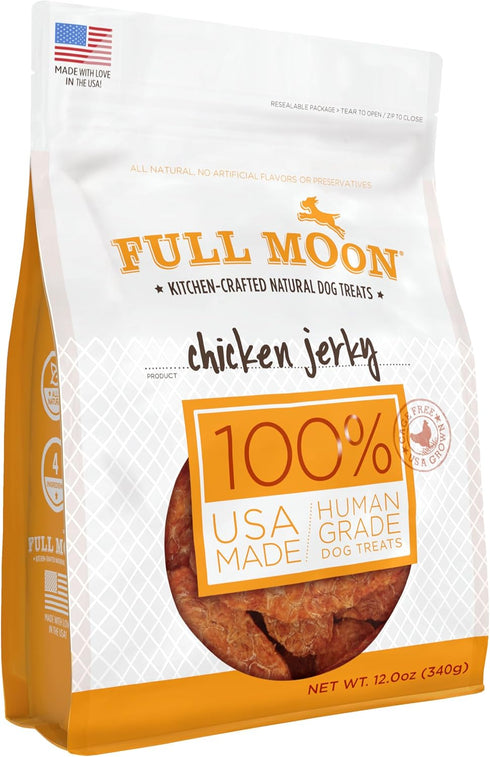 Full Moon Chicken Jerky - Healthy All Natural Dog Treats, Human Grade, Made in USA, Grain Free, 12 oz