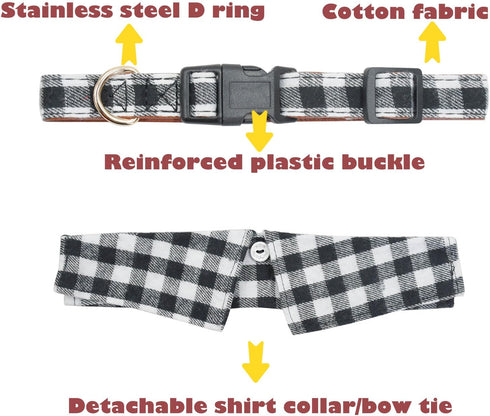 Cotton Dog Collar with Bowtie, Comfortable Adjustable Lapel Design for Small Medium Large Pets (Black White, L 14-22in)