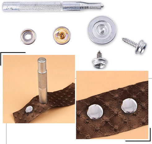 Swpeet 120Pcs Silver Fastener Screw Snaps with 1Pcs Snap Setting Tool Kit for Furniture Canvas Fabric Boats