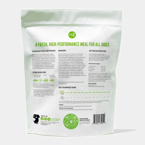 Fresh Freeze Dried Raw Meal, Chicken Recipe, 16 Ounce Bag - Gut Health Dog Food for All Breeds & Life Stages