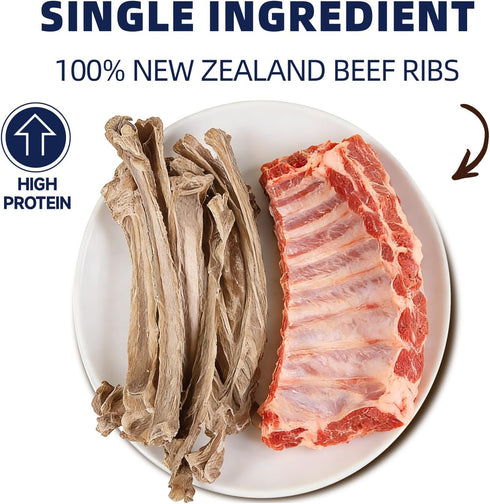 Dogs,100% 5.29 oz Freeze Dried Beef Ribs Dog Treats, Single Ingredient, Natural Chew Bone, Gentle on Teeth and Stomach