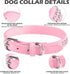BINGPET Dog Leather Collar, Adjustable Real Split Leather Studded Pet Collar, Durable for Small Medium Large Dogs, Pink