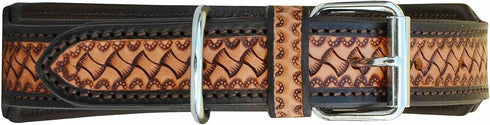 Leather Dog Collar Western Style Heavy Duty Hand Tooled Adjustable Padded Soft for Puppies and Big Dogs (10AB133-XS)