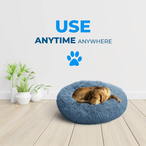Dog Beds for Medium & Small Dogs, Fluffy Orthopedic Calming Dog Bed, Donut Bed, Washable for Up to 45 Lbs
