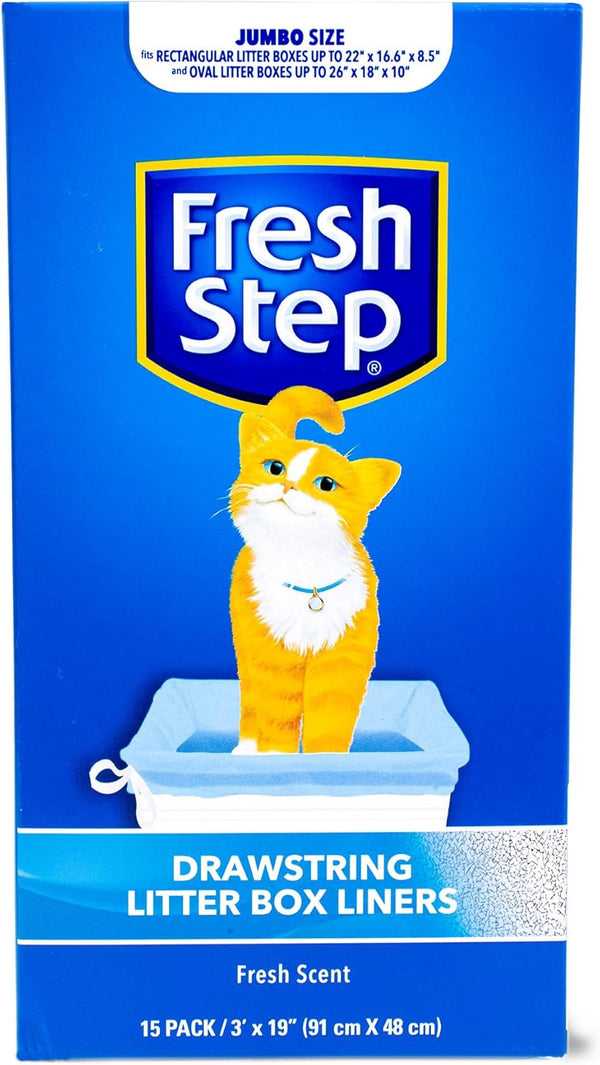 Fresh Step Jumbo Drawstring Cat Litter Box Liners, Scented Heavy Duty Kitty