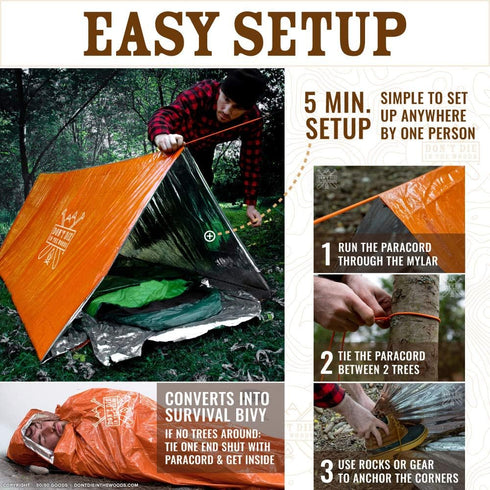 World's Toughest Ultralight Survival Tent - 2 Person Mylar Emergency Shelter Tube Tent + Paracord for Year-Round All