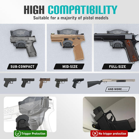 Gun Magnet Mount for Vehicle, Magnetic Mount for Pistol Shotgun Revolver with Trigger Guard Protection, Rated Max 15 LBS