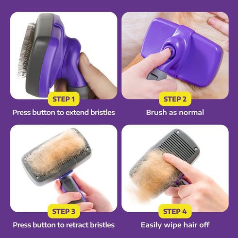 Hertzko Self-Cleaning Slicker Brush - Grooming Rake and Comb for Deshedding Long and Short-Haired Pets