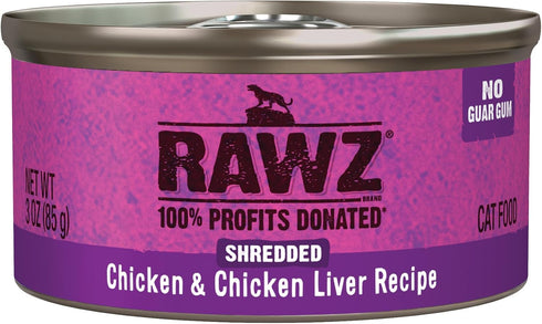 Rawz Natural Premium Shredded Canned Cat Wet Food - Grain Free with Real Meat, 3oz Cans - 18 Count (Chicken & Chicken