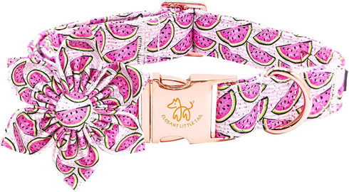 Adjustable Dog Collar with Flower - Elegant Watermelon Print Cute Collar for Large Dogs