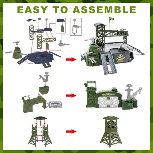 Set, Playset 3 4 5 deAO Military Base Army Men with Military Vehicle,Weapon Gear Accessories,Vehicles Accessories