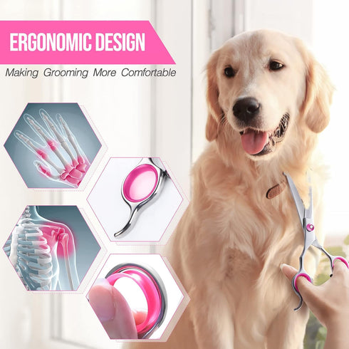 Gimars Dog Grooming Scissors Kit, Professional 4CR with Safety Round Tip, 5 in 1 Heavy Duty Shears