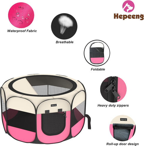 8-Panel Portable Pet Puppy Dog Cat Playpen, Indoor/Outdoor Puppy Pen with Shade Cover & Travel Bag - Waterproof Dog Cat