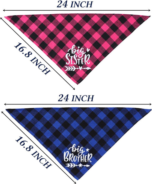 STMK Big Brother Big Sister Dog Bandana, Pregnancy Announcement Plaid Gender Reveal Photo Prop for Dogs