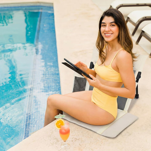Novabright 1 Pcs Extra Large Foldable Pool Chair with Mesh Backrest Portable Camping Chairs Poolside Seat with Cup