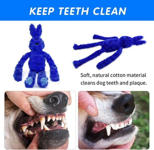 Rabbit Squeaky Dog Toys, Interactive Plush Bunny Toy with Crinkle, Enrichment for Small Medium Dogs (Blue)