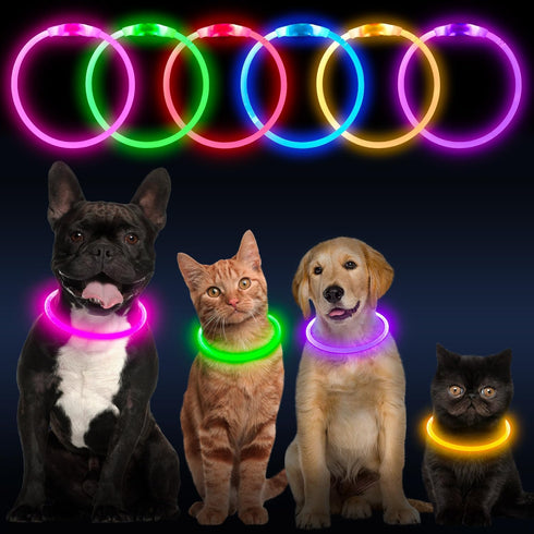 LED Dog Collar, USB Rechargeable Glowing Lighted Collar, Water-Resistant TPU Safety Lights for All Dog Sizes