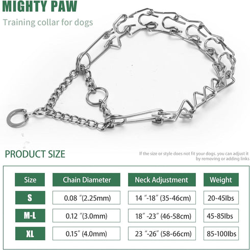 Stainless Steel Curved Prongs Dog Training Collar, Adjustable Pet Pinch Collar with Swivel Ring 26in x 4.0mm (Neck Size