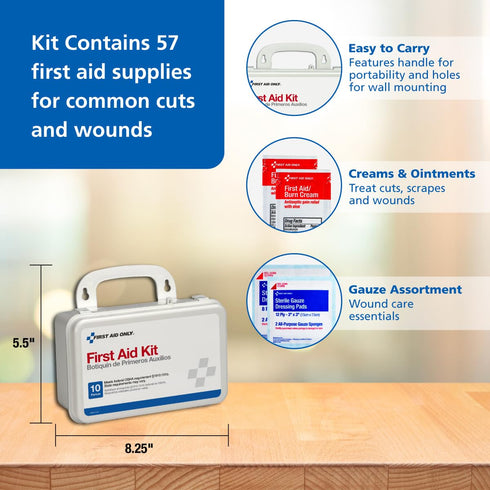 First Aid Only 6060 All-Purpose Emergency First Aid Kit, 10-Person, 57 Pieces for Home, Worksite, Car