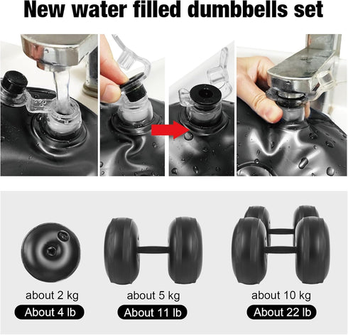 Water Filled Dumbbells Set, Adjustable Portable Travel Weights for Strength Training and Fitness
