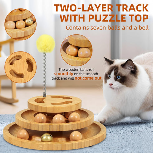 3-Level 9 DoogCat Cat Ball Track Toy with Puzzle Top, Tower with Removable Balls, Interactive Toy for Kitten Mental