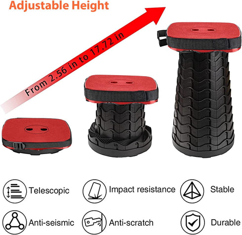Portable Foldable Stool Bundle Set - Large Square Collapsible Stool with Thick Seat Cushion for Camping Travel