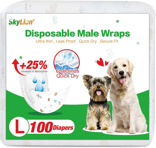 Dog Diapers Male Disposable Super Absorbent, 100 Count, Male Dog Wraps Leak