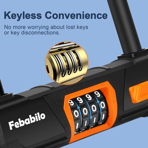 Heavy Duty Bike Locks - Anti Theft Combo U Lock with 4-Digit Resettable Combination and 5Ft Steel Cable