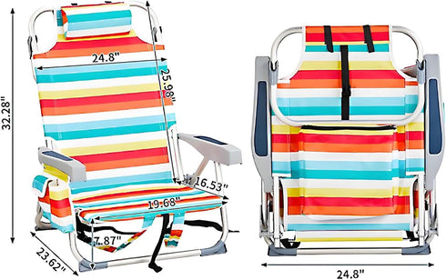 Generic Backpack 5 Folding Beach Chair, Portable Camping Chairs with Headrest, Cup Holder & Armrests, Beach Chairs