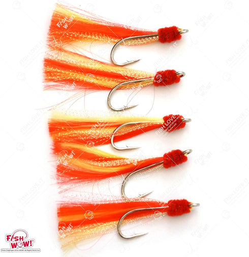 20pcs 5/0 4 Packs Fish WOW! Fishing Shrimp Flying Hook Unrigged White Red Yellow Krystal Flash