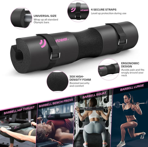 Sportneer Barbell Pad Set, 10Pcs Squat Pad for Hip Thrusts and Lunges with Ankle Straps and Resistance Bands