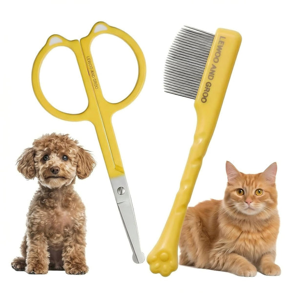 Pet Face Grooming Kit, Curved Tear Stain Comb with Fine Teeth, Round-Tip