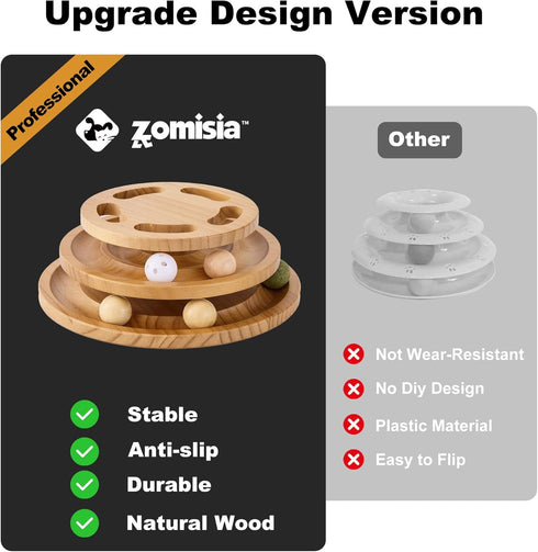 ZOMISIA Cat Ball Track Toy with Puzzle Top, Extra Large Wooden Cat Toys for Indoor Cats with Spinning Balls