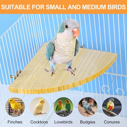 Asofelk 17CM Natural Wooden Bird Perch Platform - Flat Bird Cage Stand for Parrots, Budgies & Cockatiels - Resting
