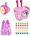 Girls Bike Decorations Kit - Bicycle Accessories with Spoke Beads, Streamers, Horn Bell, and Handlebar Basket