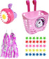 Girls Bike Decorations Kit - Bicycle Accessories with Spoke Beads, Streamers, Horn Bell, and Handlebar Basket