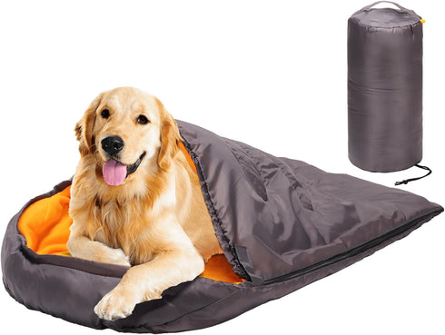 Lifeunion Waterproof Dog Sleeping Bag with Storage Bag, Warm Packable Dog Bed for Travel, Camping, Hiking (Grey+Orange)