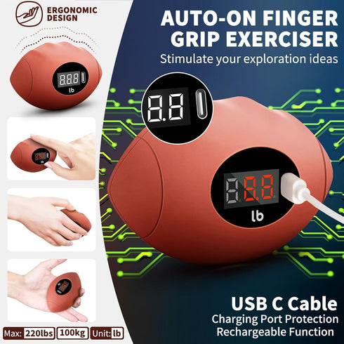 Hand Grip Strengthener, Rechargeable Digital Grip Trainer up to 220.4 Lbs (100kg) for Strength Training & Stress Relief