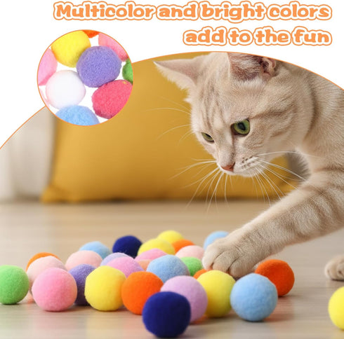 Ouligay 50 1.2 Inch PCS Silent Cat Pom Pom Balls Soft Cat Toys Balls Plush Cats Ball Interactive Lightweight Assorted