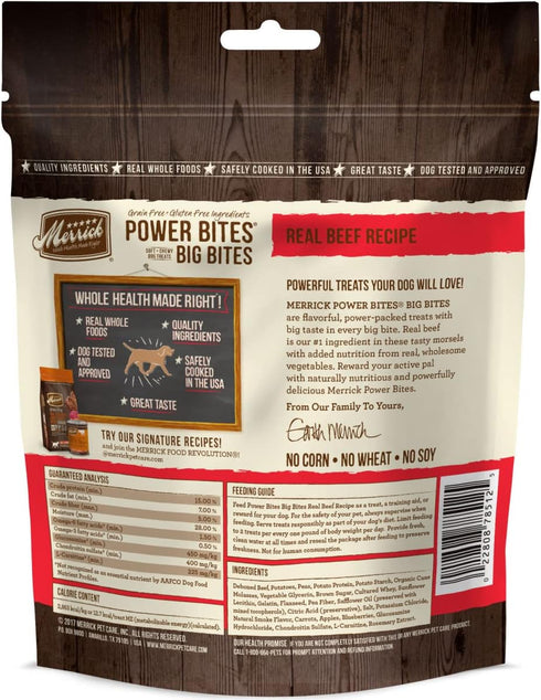 Merrick Power Bites Dog Treats Big Bites, Beef and Sweet Potato Recipe, 6 oz Bag