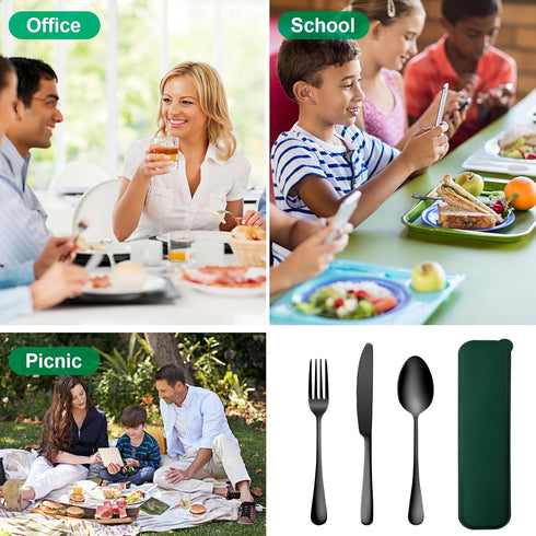 Portable Cutlery Set, Travel Utensil Set with Case, 18/8 Stainless Steel Spoon and Fork Set for Lunch Box, 3 PCs