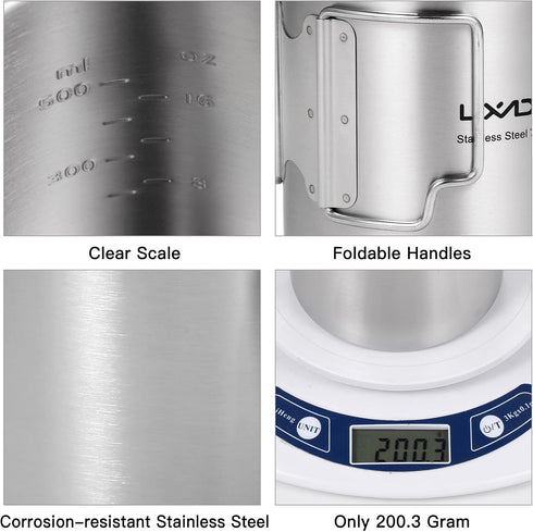 LIXADA 750ml Stainless Steel Camping Cup Pot with Foldable Handles and Lid