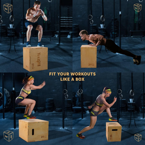 Yes4All 3-in-1 Wooden Plyo Box, 450 lbs Jump Box for Home Gym and Outdoor Workouts