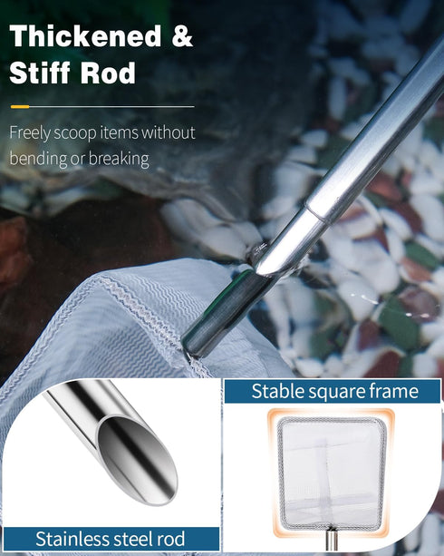 Pawfly Aquarium Shrimp Net with Extendable Stainless Steel Handle, Fine Mesh for Skimming Debris in Small Ponds