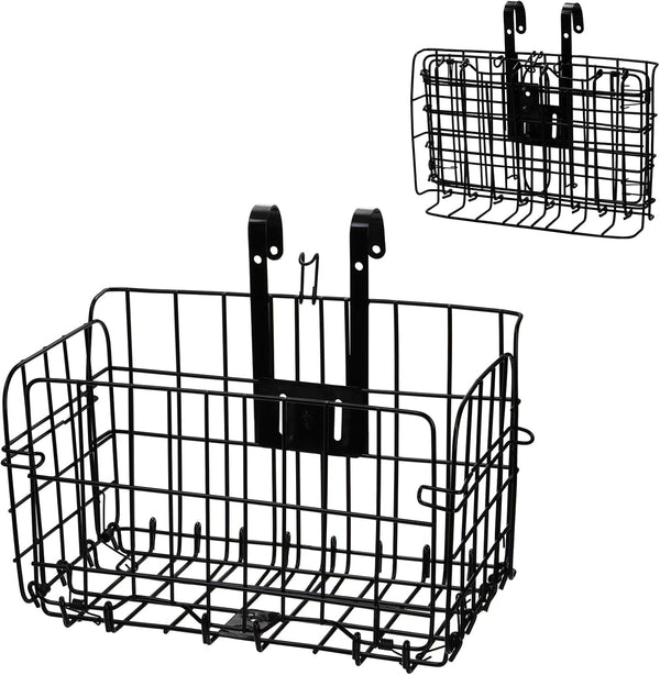 Suwimut Folding Bike Basket, Metal Front Handlebar Bicycle Basket, Detachable Cargo Rack