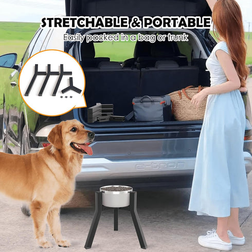 Dog Bowl Stand for Medium Large Dogs, Adjustable Width Elevated Holder for 7-10.6" Bowls, 11 inch Tall, Black