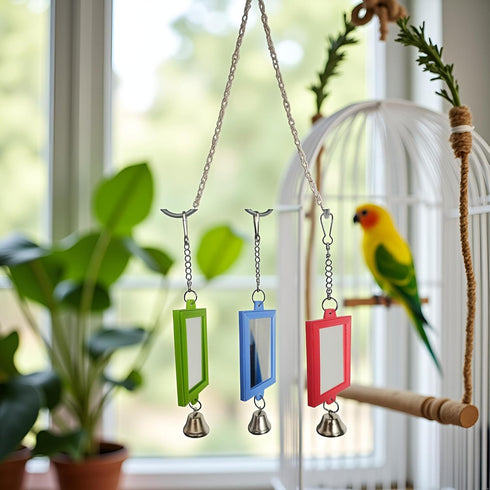 Tnyvm 1Pc Random Color Pet Bird Mirror with Bell Interactive Parrot Toys for Budgies Parakeets Conures, Pet Supplies